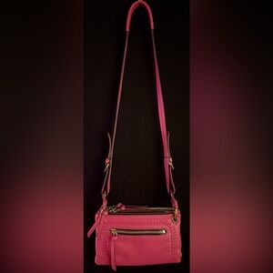 orYany Pink Leather Triple Compartment Cross Body Shoulder Bag Purse